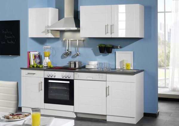 Küchenleeblock Hochlganz weiß ohne Geräte 220 cm